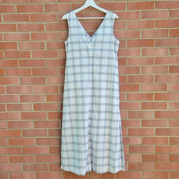 Theory Deep V Maxi Midi Dress In Plaid Viscose Blend Small - Picture 4 of 7